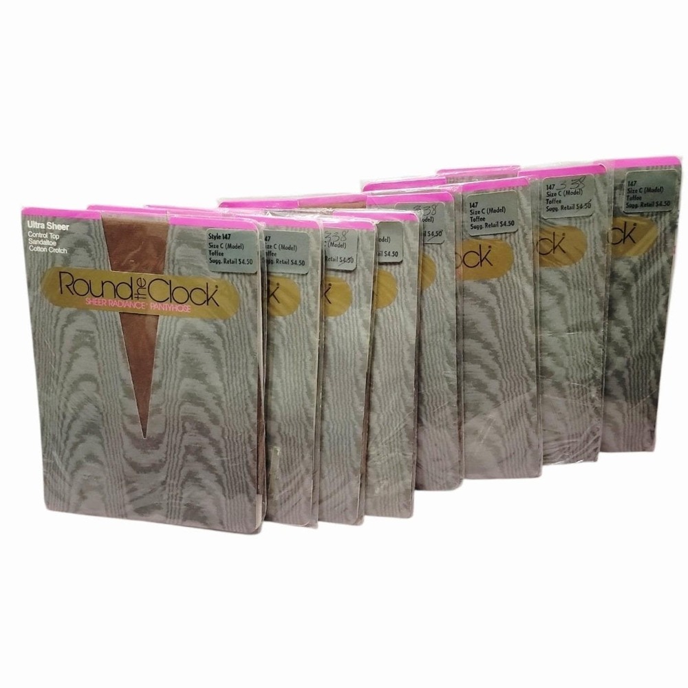 8 VTG Round The Clock Pantyhose‎ Style 147 Size C Toffee Control Top NOS USA